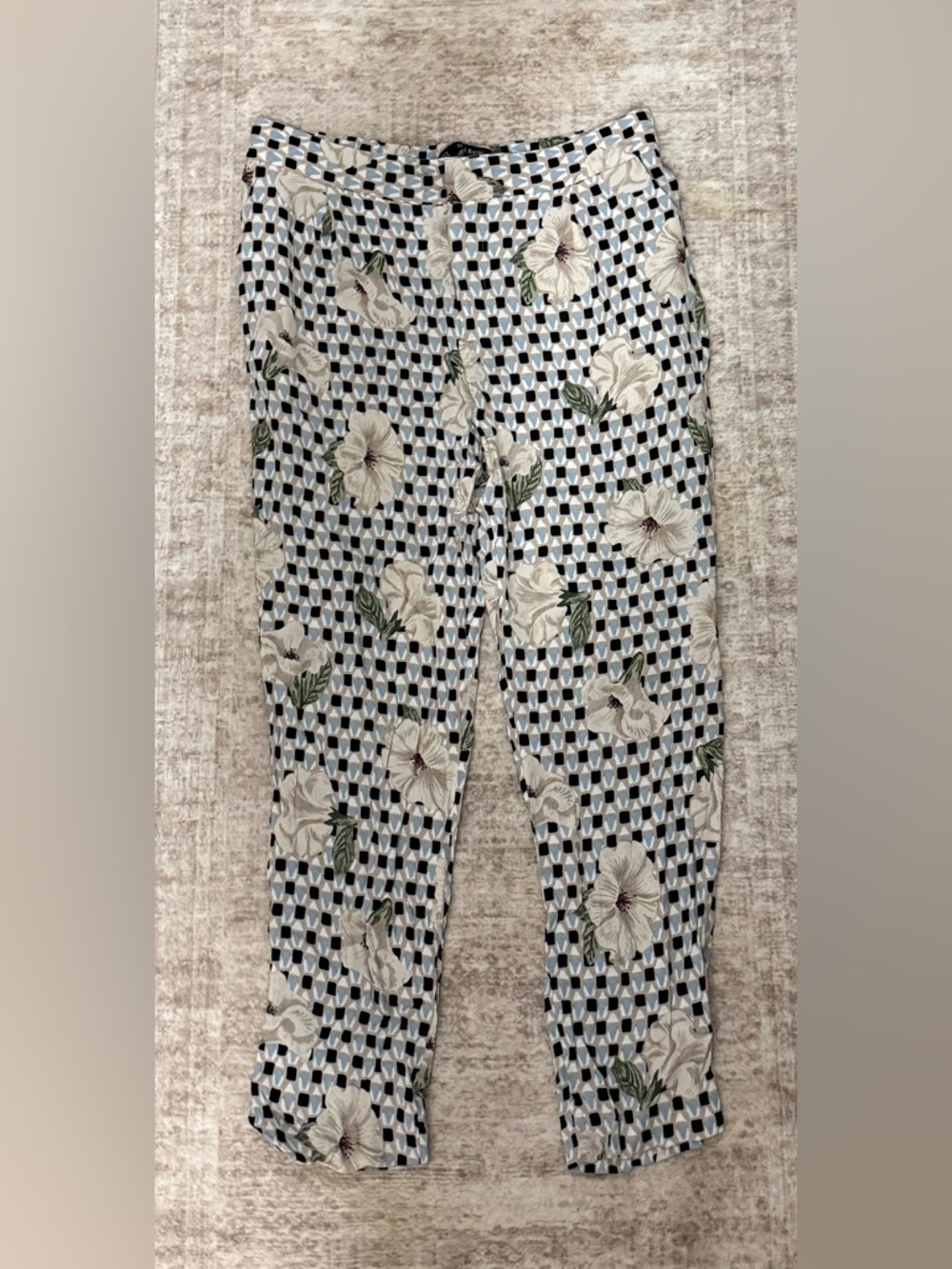 Floral Print Bottoms - Cream/Blue